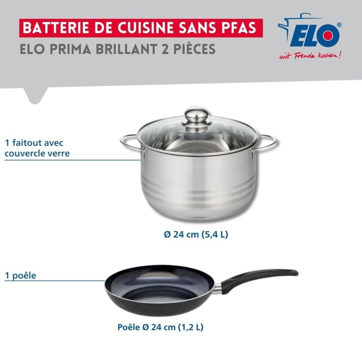 Batterie de cuisine Prima Brillant en aluminium et inox - 24 cm - noire