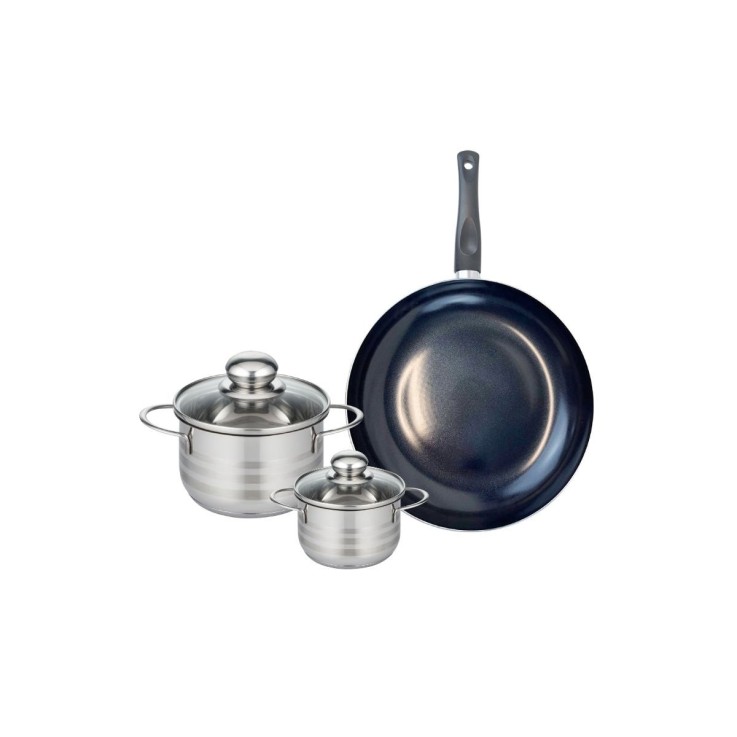 Batterie de cuisine Prima Brillant en aluminium et inox - 12, 16 et 28 cm