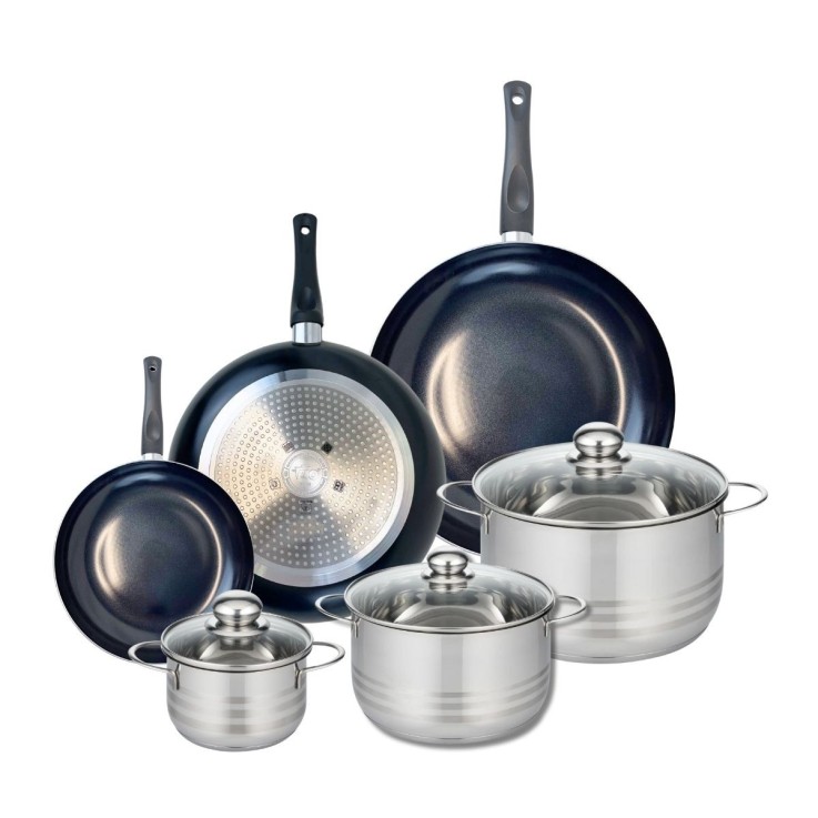 Batterie de cuisine Prima Brillant en aluminium et inox - 6 pièces - noire