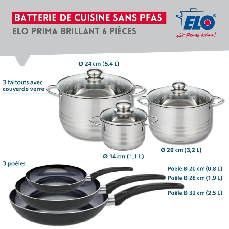 Batterie de cuisine Prima Brillant en aluminium et inox - 6 pièces - noire