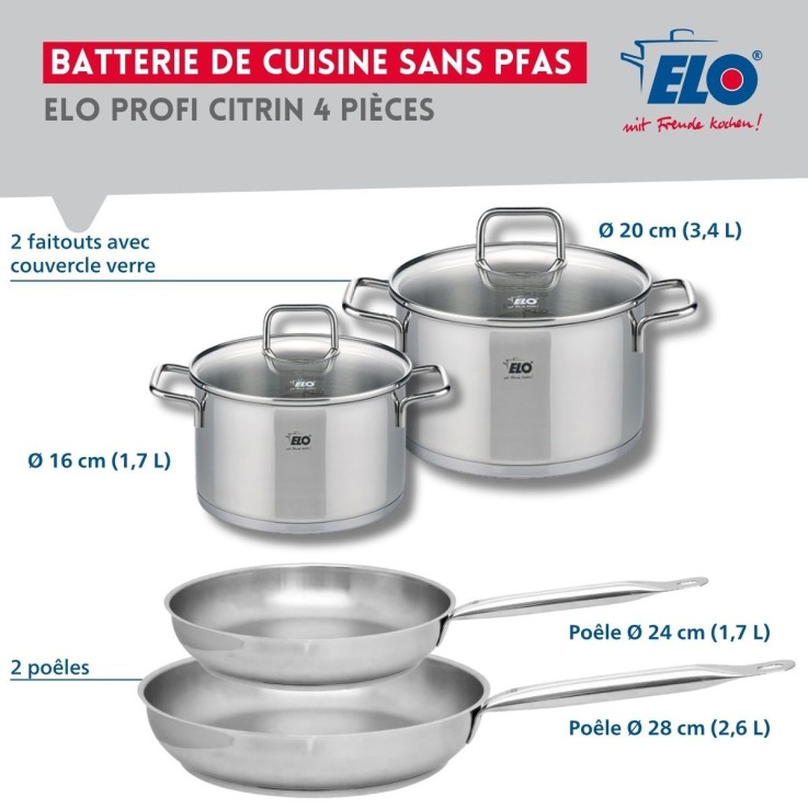 Batterie de cuisine Profi Citrin en inox - 16 à 28 cm - induction