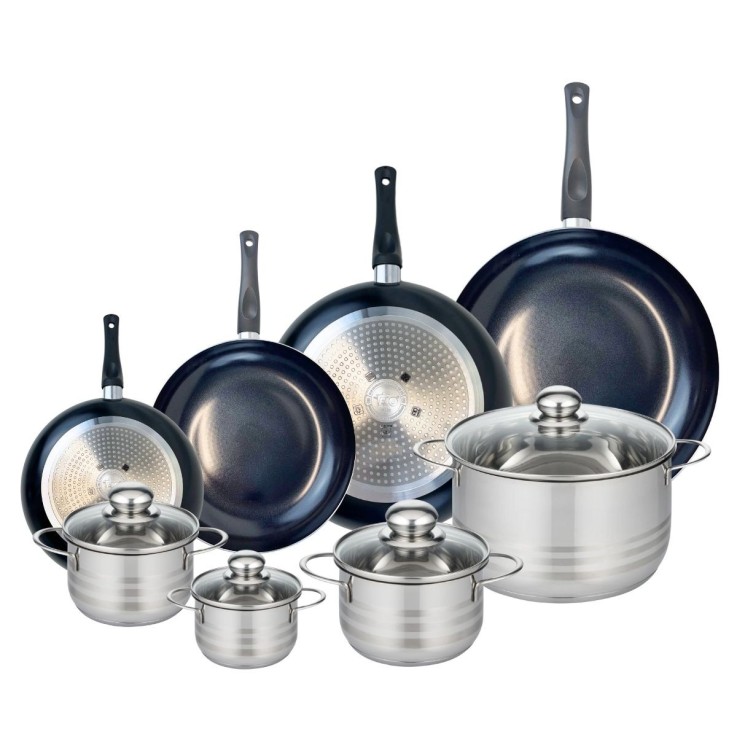 Batterie de cuisine Prima Brillant en aluminium et inox - 8 éléments - noire