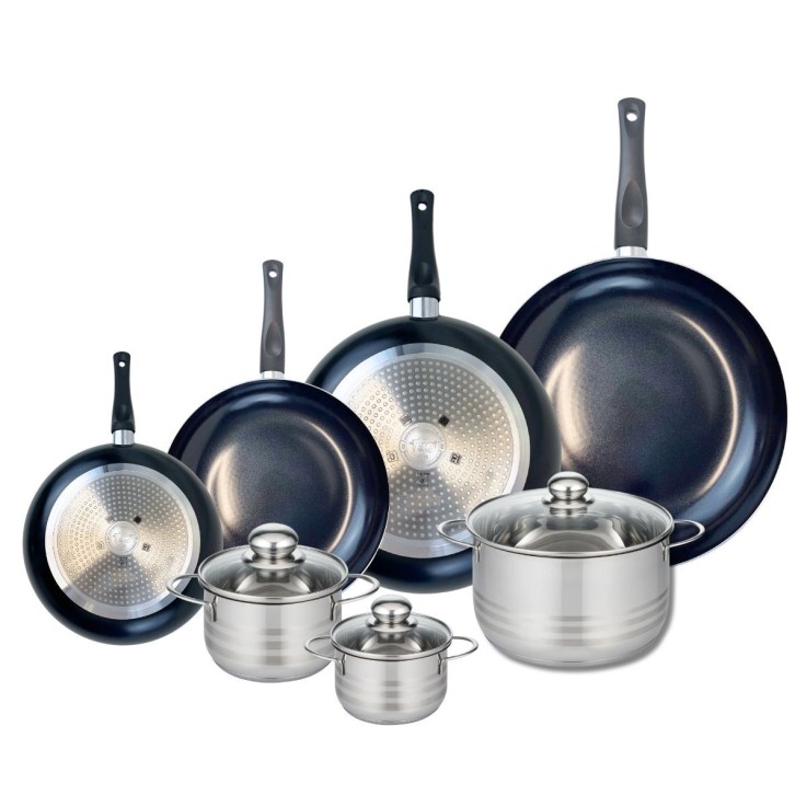 Batterie de cuisine Prima Brillant en aluminium et inox - 7 pièces - noire