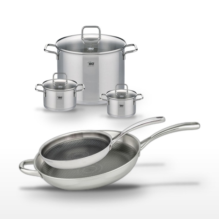 Batterie de cuisine Relief Evolution en inox - 2 poêles et 3 faitouts
