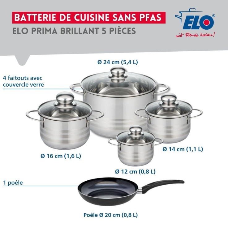 Batterie de cuisine Prima Brillant en aluminium et inox - 5 pièces - noire