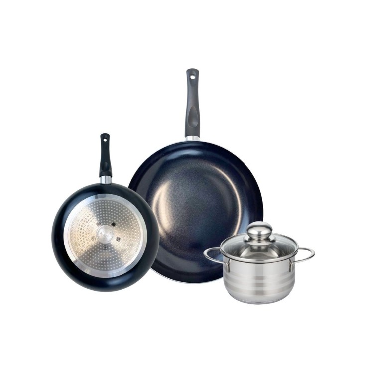 Batterie de cuisine Prima Brillant en aluminium et inox - 16/24/32 cm - noire