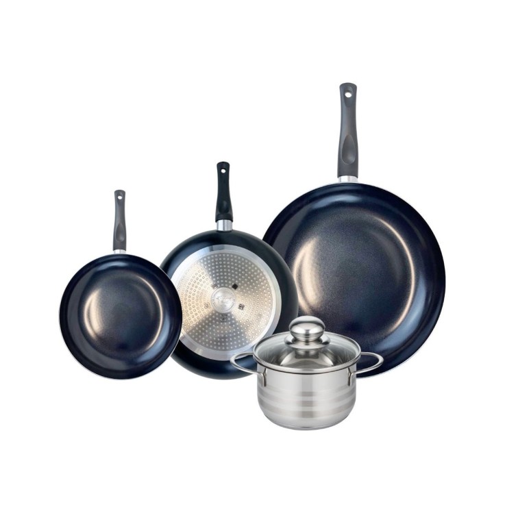 Batterie de cuisine Prima Brillant en aluminium et inox - 4 pièces - noire