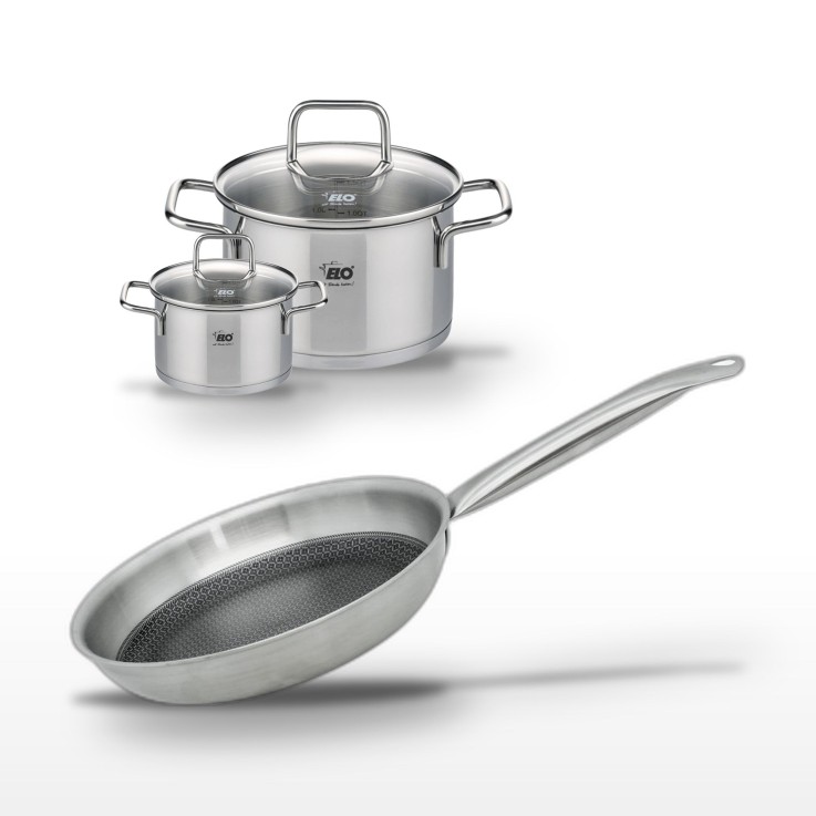 Batterie de cuisine Relief Solution en inox - 3 pièces - 12/20/28 cm - noire