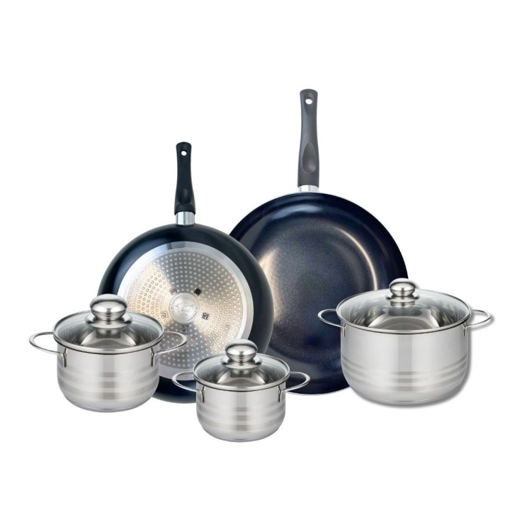 Batterie de cuisine Prima Brillant en aluminium et inox - 14/16/20/28/32 cm - noir