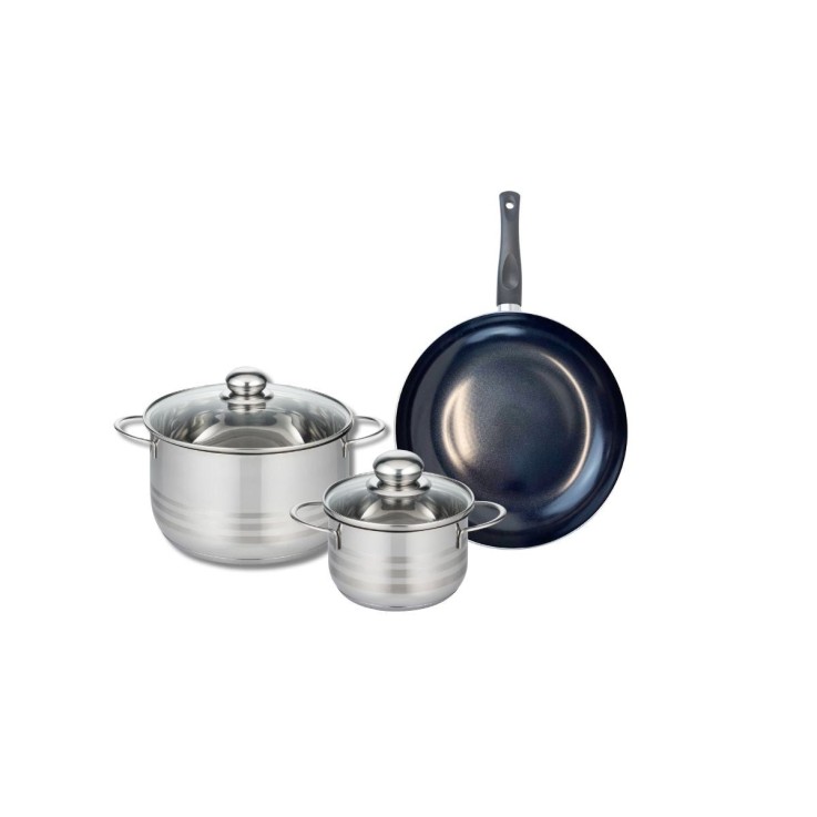 Batterie de cuisine Prima Brillant en aluminium et inox - 24 cm - 14 et 20 cm