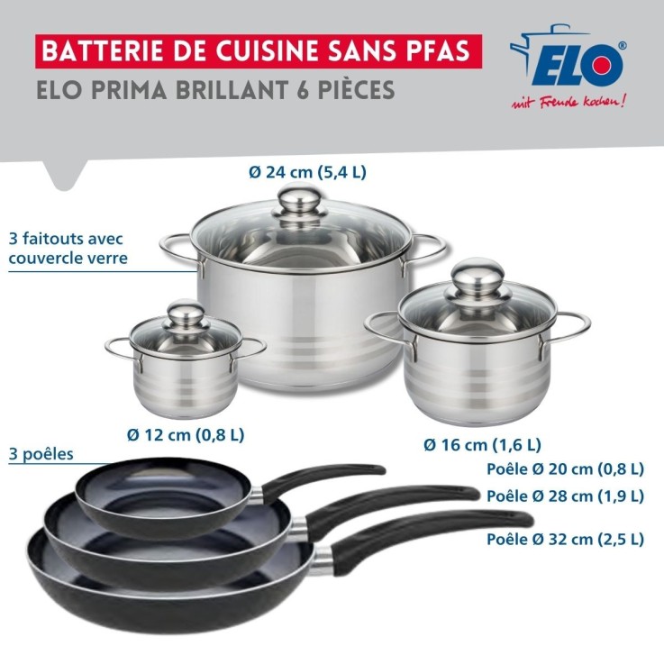 Batterie de cuisine Prima Brillant en aluminium et inox - 6 pièces