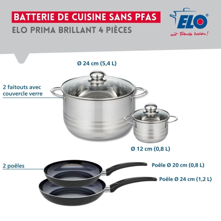 Batterie de cuisine Prima - poêles 20/24 cm - faitouts 12/24 cm - noire