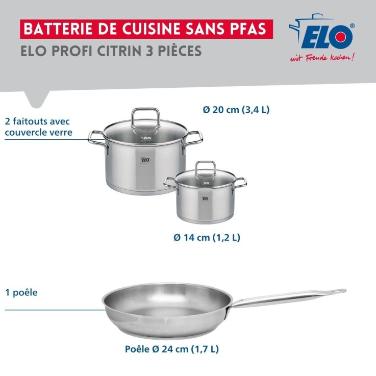 Batterie de cuisine Profi Citrin en inox - 14, 20 et 24 cm