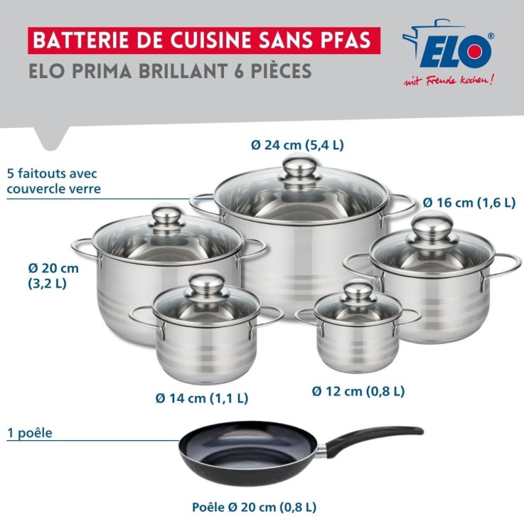 Batterie de cuisine Prima Brillant en aluminium et inox - 6 pièces