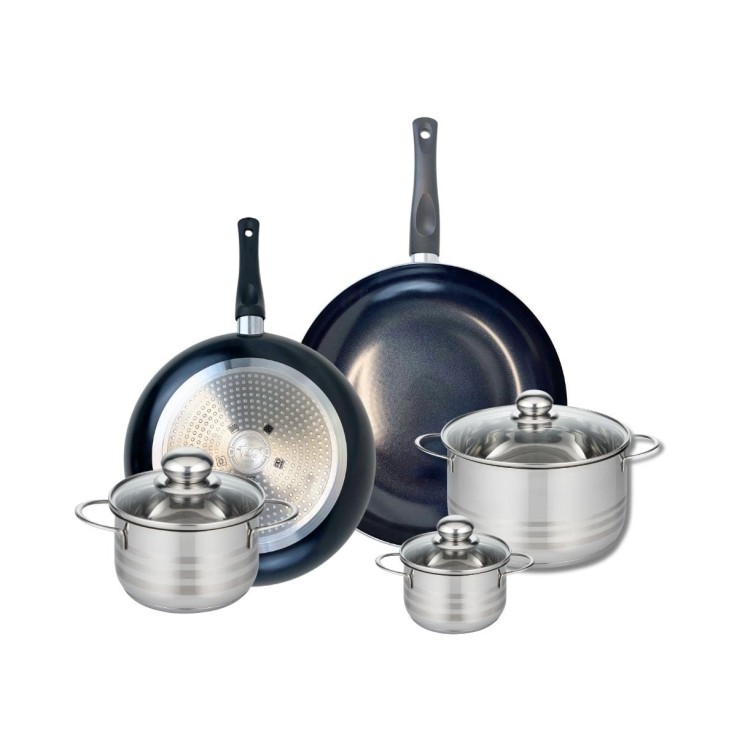 Batterie de cuisine Prima Brillant en aluminium et inox - 8 pièces - noire