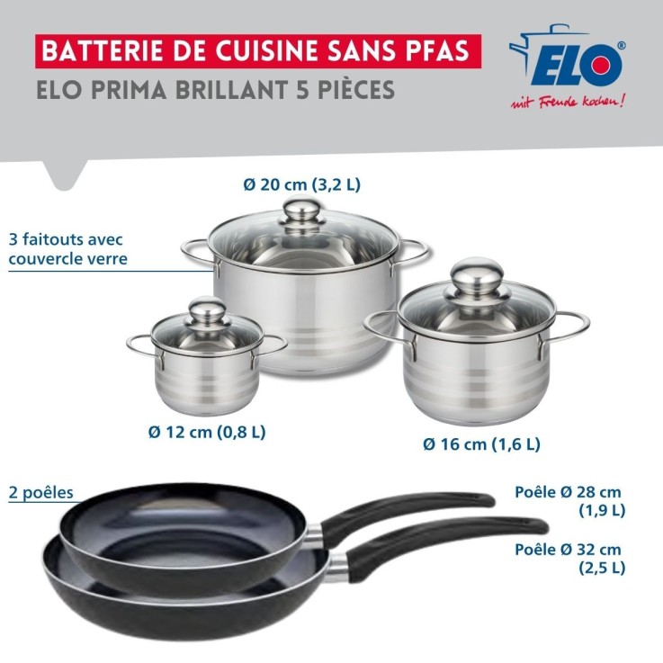 Batterie de cuisine Prima Brillant en aluminium et inox - 8 pièces - noire