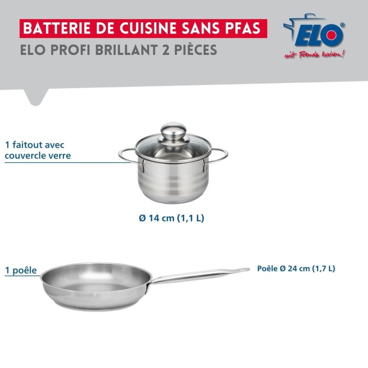 Ensemble Profi Brillant en inox - poêle 24 cm et faitout 14 cm
