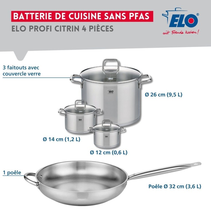 Batterie de cuisine Citrin en inox - 12, 14, 26 et 32 cm