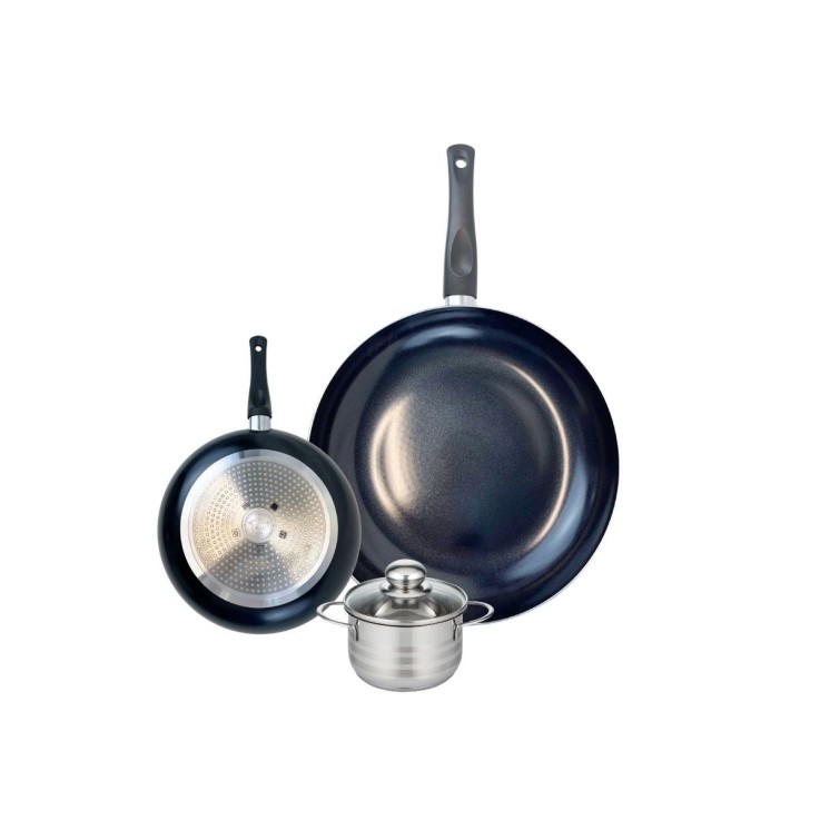Batterie de cuisine Prima Brillant en aluminium et inox - 20, 32 et 12 cm - noire