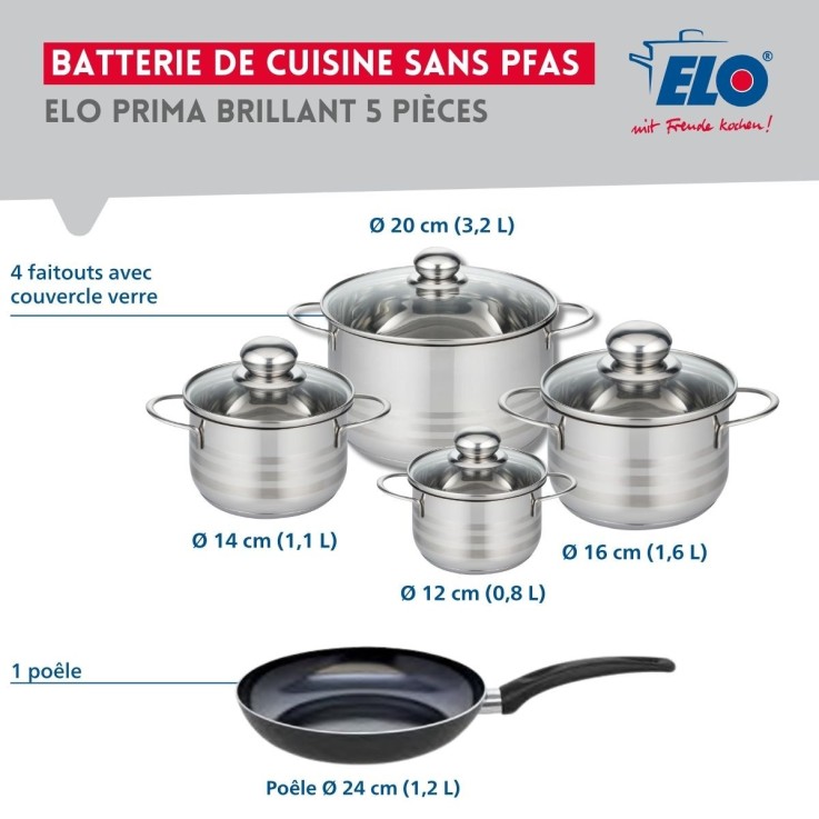 Batterie de cuisine Prima Brillant en aluminium et inox - 5 pièces - noire