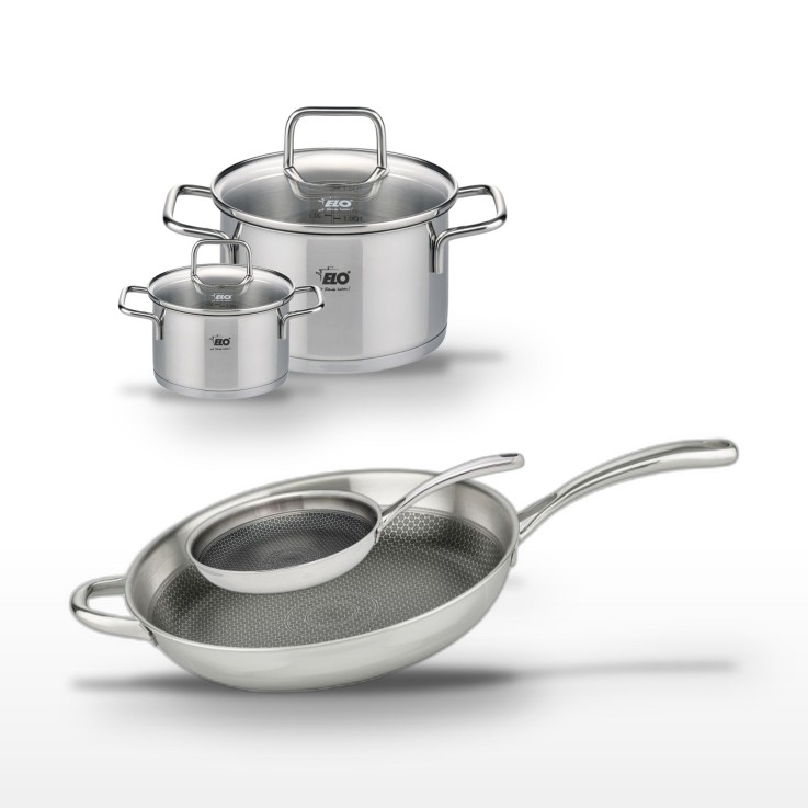 Batterie de cuisine Relief Evolution en inox - 2 poêles et 2 faitouts