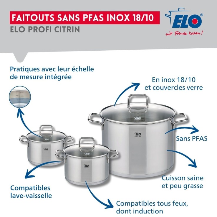 Batterie de cuisine Profi Citrin en inox - 4 pièces - poêle 28 cm