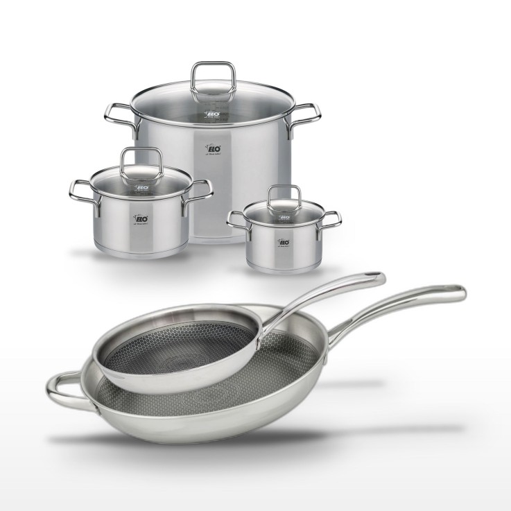 Lot de faitouts et poêles Relief Evolution en inox