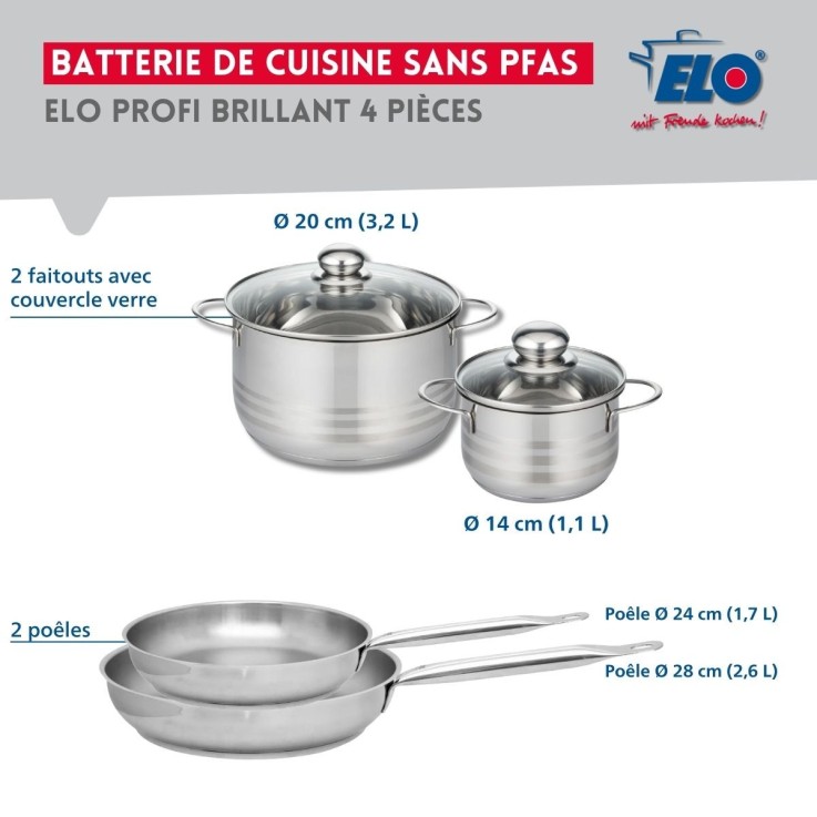 Batterie de cuisine Profi Brillant en inox - 24/28 cm et 14/20 cm