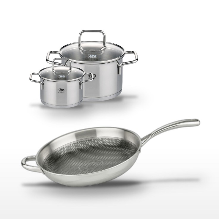 Batterie de cuisine Relief Evolution en inox - 32, 20 et 14 cm