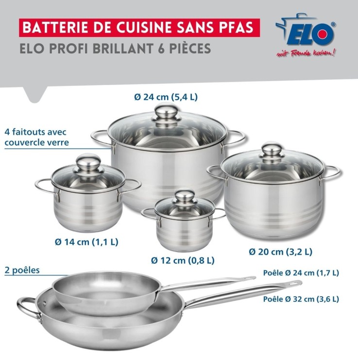 Batterie de cuisine Profi en inox - 6 pièces - 12 à 32 cm