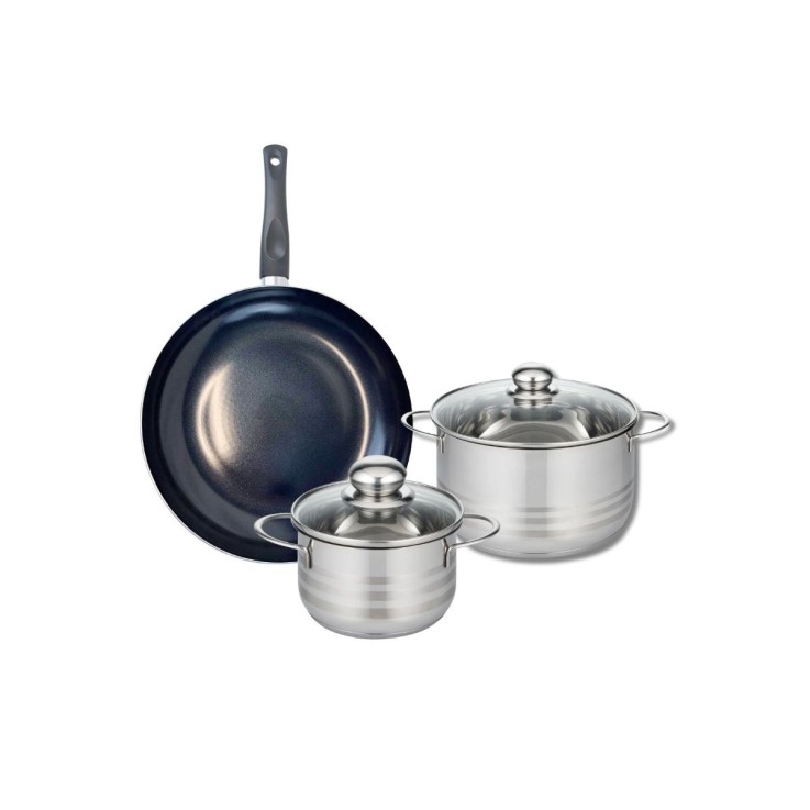 Batterie de cuisine Prima Brillant en aluminium et inox - 16/20/28 cm - noire