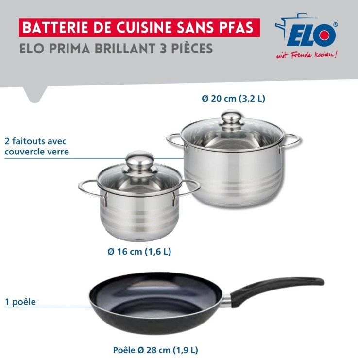 Batterie de cuisine Prima Brillant en aluminium et inox - 16/20/28 cm - noire