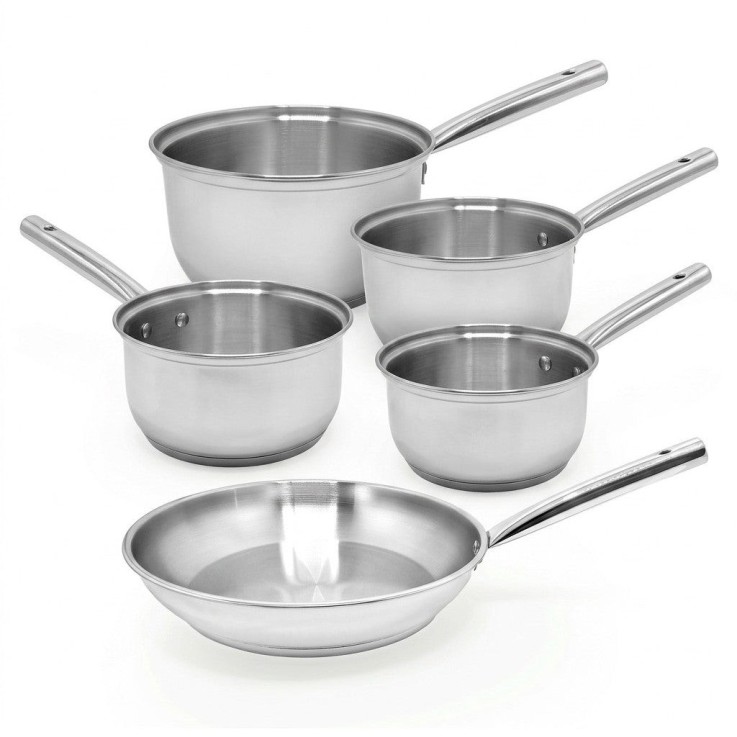 Batterie de cuisine Rhona en inox - 4 casseroles et 1 poêle - gris