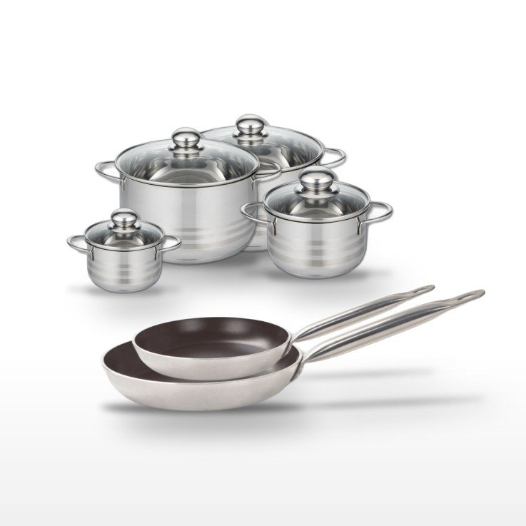Batterie de cuisine Bistro Line en aluminium et inox - 28/32 cm, 12/16/20/24 cm - noire