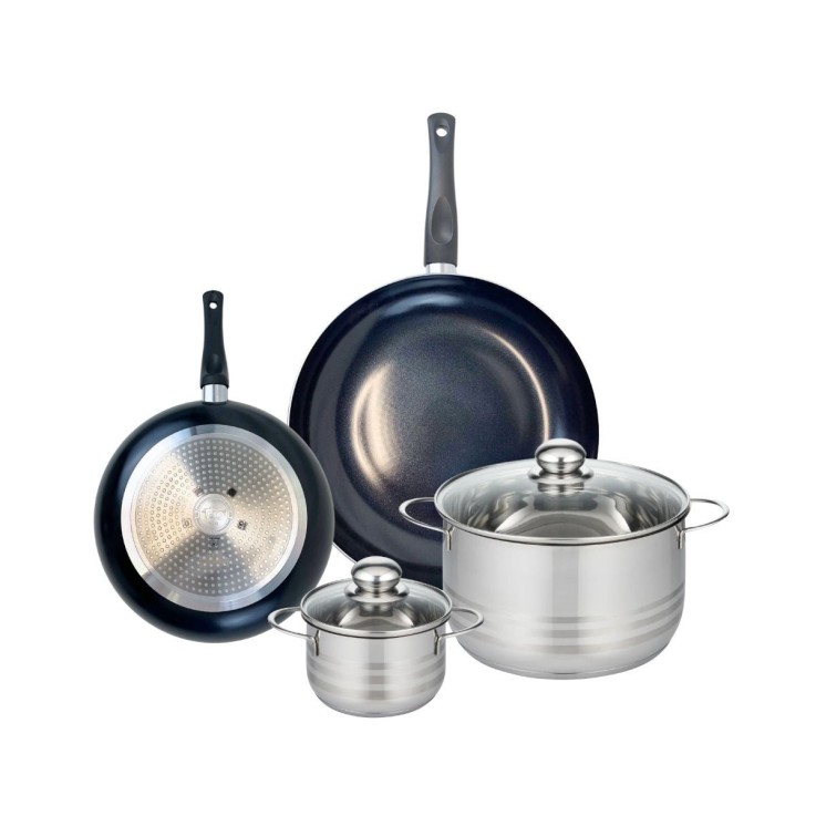 Batterie de cuisine Prima Brillant en aluminium et inox - 4 pièces - noire