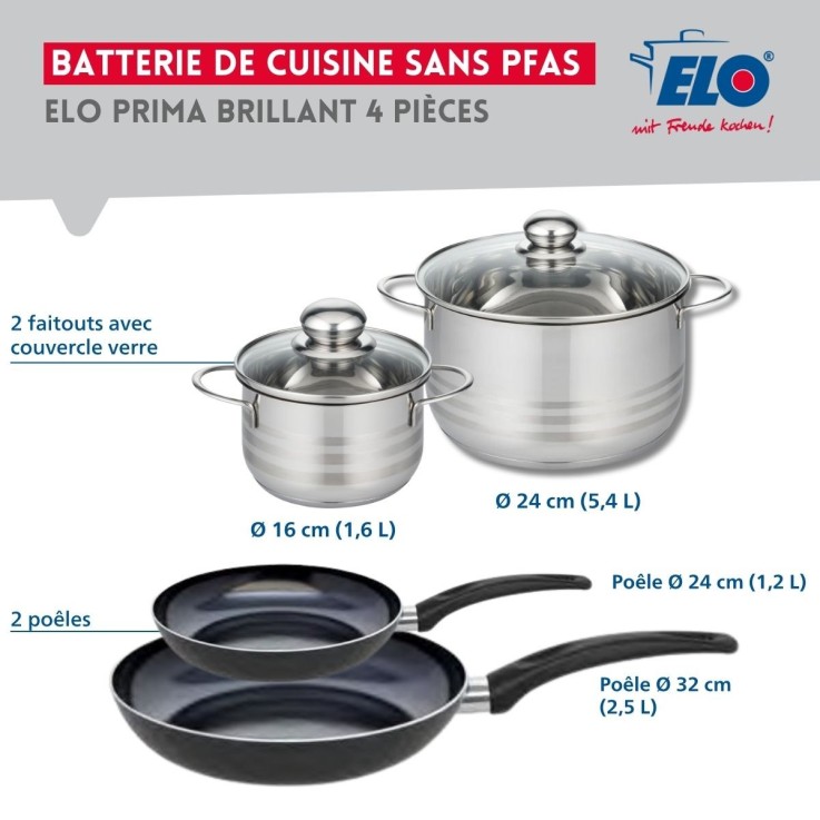 Batterie de cuisine Prima Brillant en aluminium et inox - 4 pièces - noire
