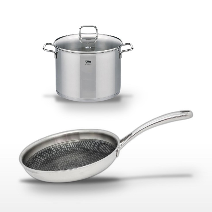 Lot faitout et poêle Relief Evolution en inox - 26 cm - 24 cm