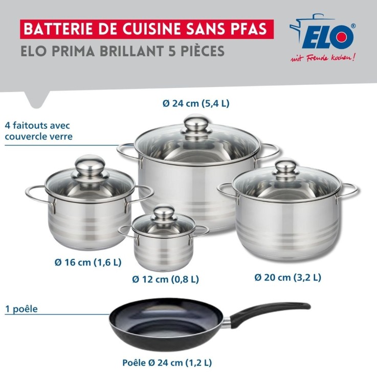 Batterie de cuisine Prima Brillant en aluminium et inox - 5 pièces - noire