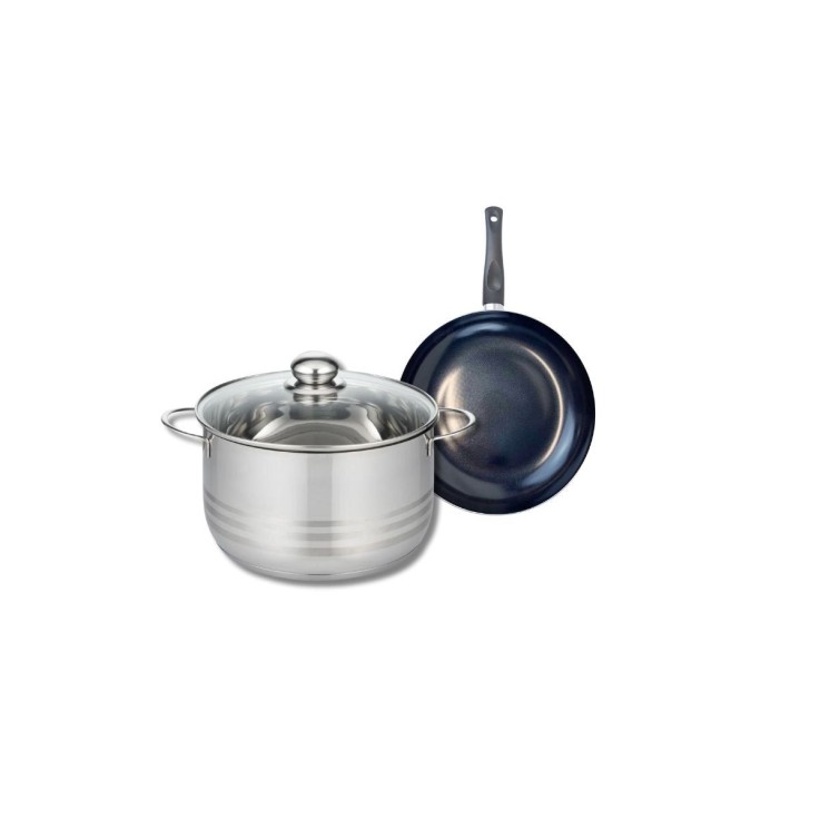 Batterie de cuisine Prima Brillant en aluminium et inox - 20 et 24 cm - noir