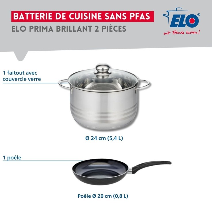 Batterie de cuisine Prima Brillant en aluminium et inox - 20 et 24 cm - noir