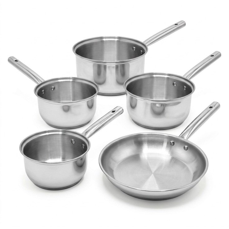 Lot de 4 casseroles et poêle Rhona en inox - 16/18/20/22/28 cm