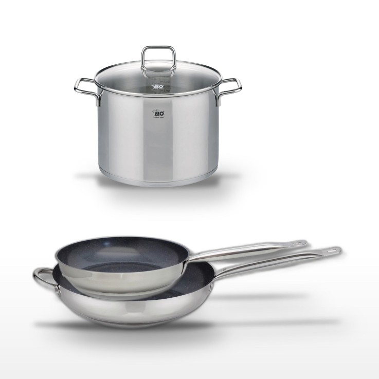 Ensemble 2 poêles et faitout en inox - 28/32/26 cm - 9,5 L - gris