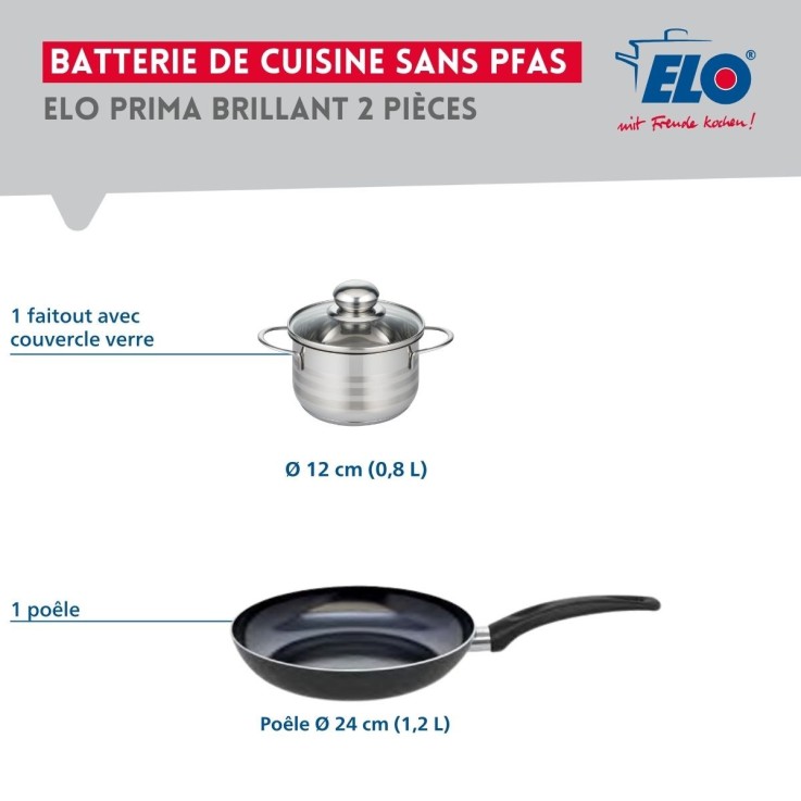 Batterie de cuisine Prima Brillant en aluminium et inox - poêle 24 cm et faitout 12 cm - noire