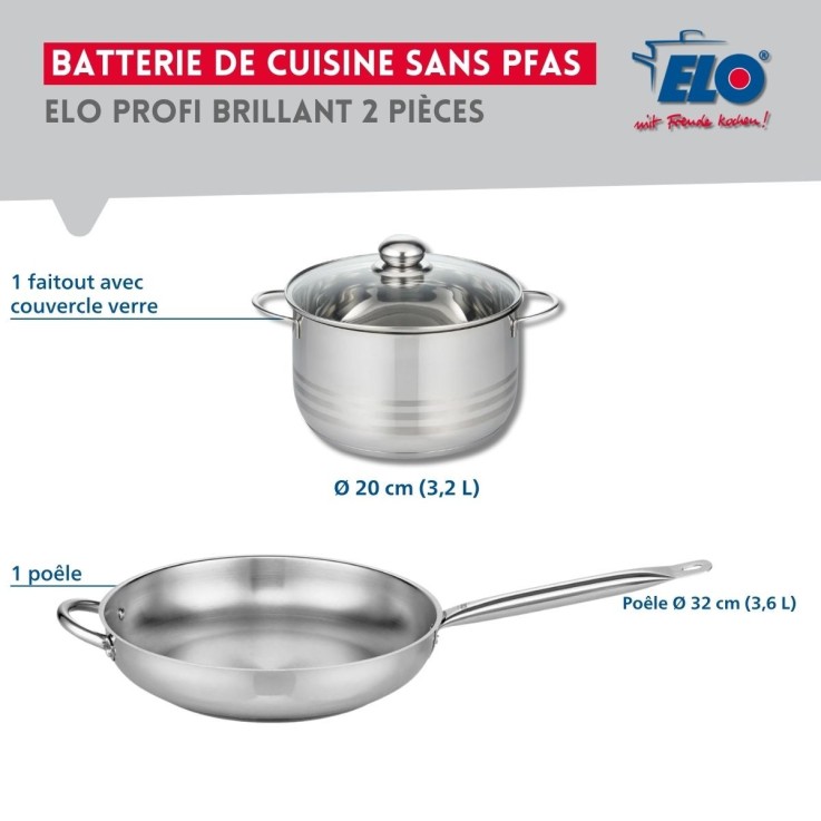 Batterie de cuisine Profi Brillant en inox - 32 cm - 20 cm - 3,2 L