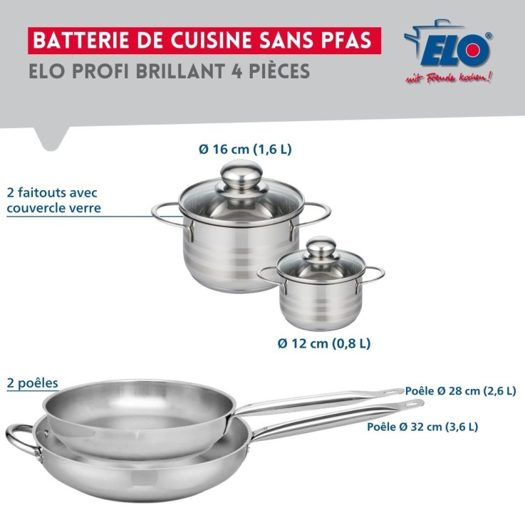 Batterie de cuisine Profi Brillant en inox - 28/32 cm et 12/16 cm