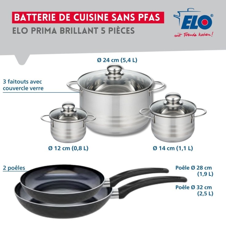 Batterie de cuisine Prima Brillant en aluminium et inox - 5 pièces - noire