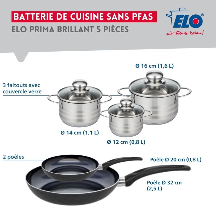 Batterie de cuisine Prima Brillant en aluminium et inox - 5 pièces