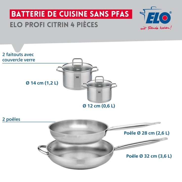 Batterie de cuisine Profi Citrin en inox - 4 pièces