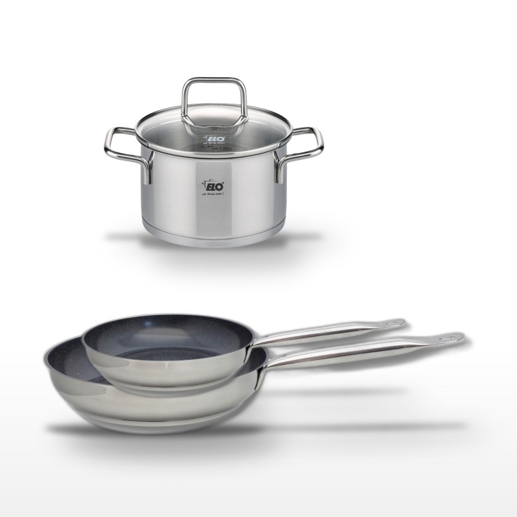 Batterie de cuisine Profi Therm Platinum en inox - poêles 24 et 28 cm, faitout 20 cm