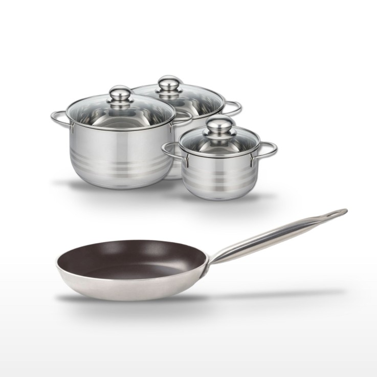 Batterie de cuisine Bistro Line en aluminium et inox - 32 cm - 16, 20 et 24 cm - grise
